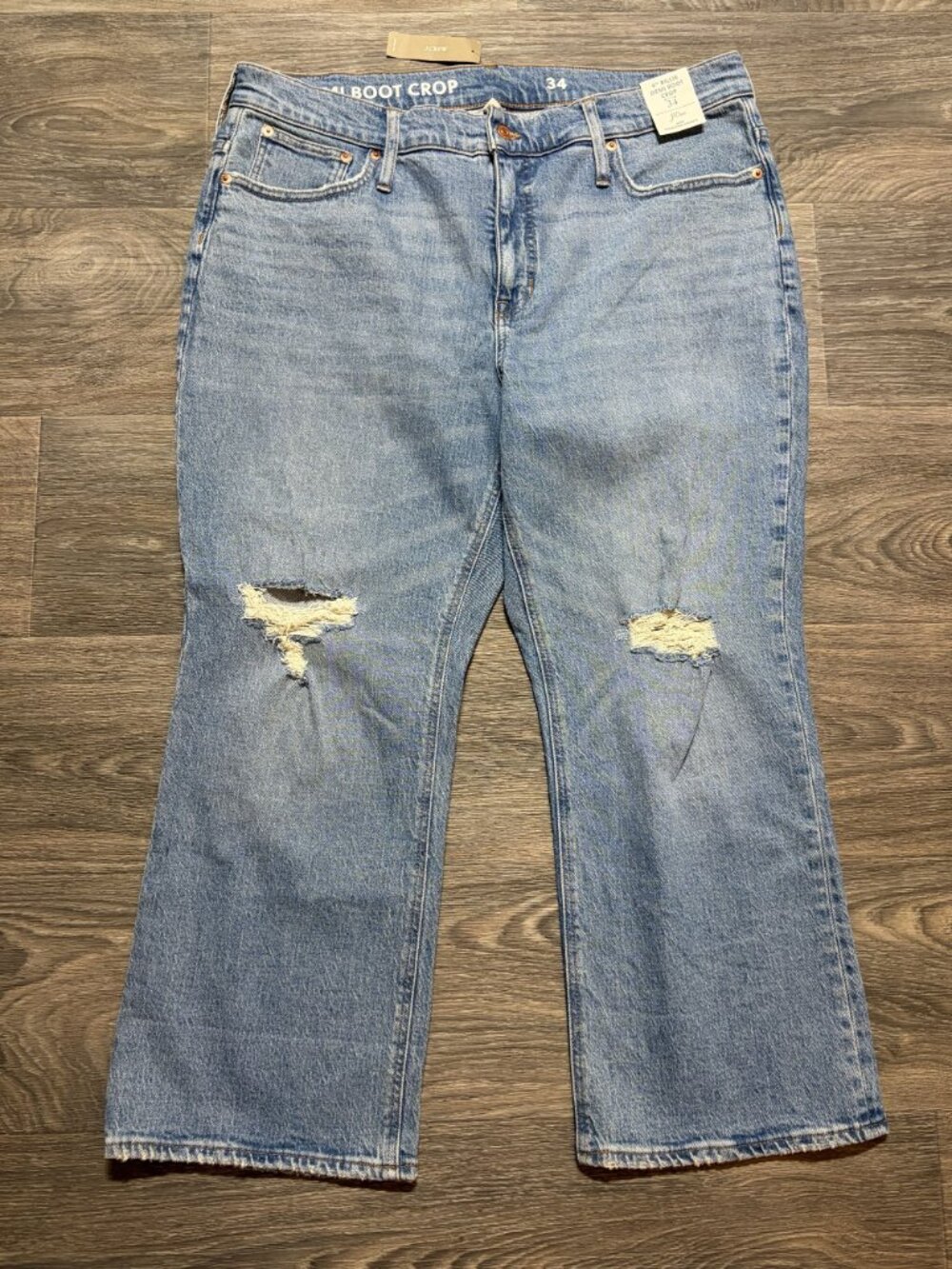 J.Crew 9" Billie Demi Boot Crop Jeans 34 Distressed Denim Rocky Shore Light Wash